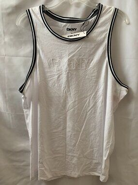 DKNY Embroidered Striped Tank Top in Black/White Sz MEDIUM